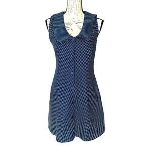 NWT Caroline Constas Gabriella  Preppy Linen Blue, White Polka Dot Dress, Size 4
